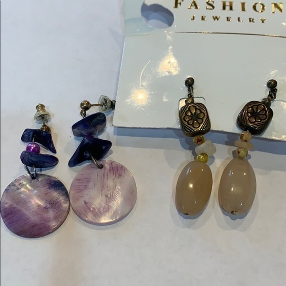 💐5/25 2 pair natural stone shell purple dangle